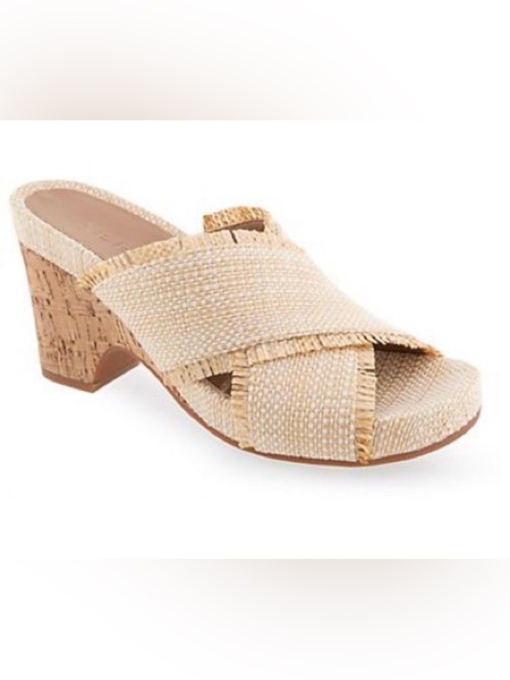 Aerosoles Madina Raffia Wedge Sandals Cork Heel Frayed Fringe Sand Size 7.5 NWOB